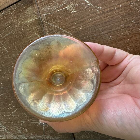 Vintage Iridescent Marigold Carnival Glass Pedestal Chalice Goblet - Picture 7 of 10